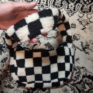 Vans Black and White Checkered Fuzzy Purse